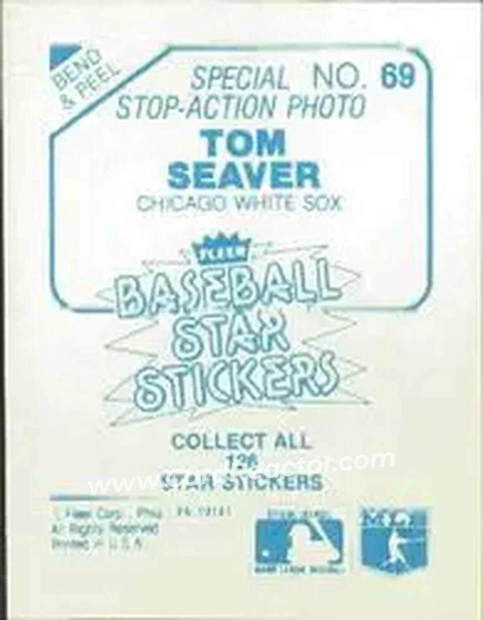 1985 Fleer Star Stickers #69 - Tom Seaver - Chicago White Sox - Back