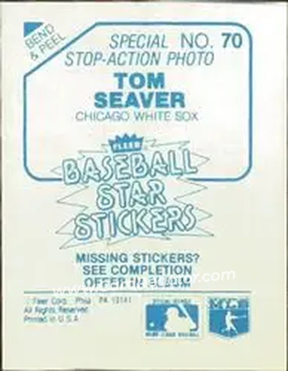1985 Fleer Star Stickers #70 - Tom Seaver - Chicago White Sox - Back