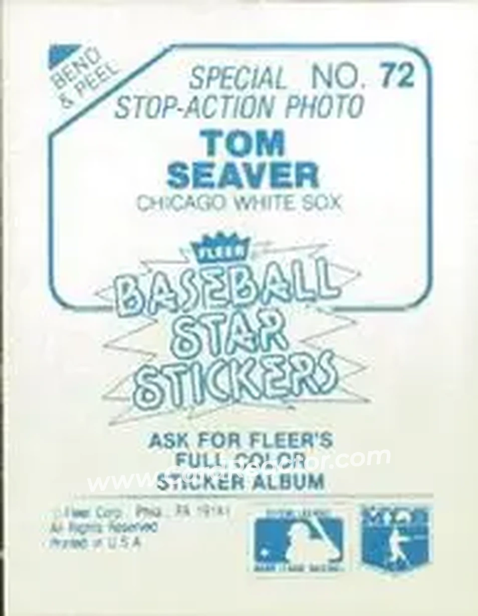 1985 Fleer Star Stickers #72 - Tom Seaver - Chicago White Sox - Back