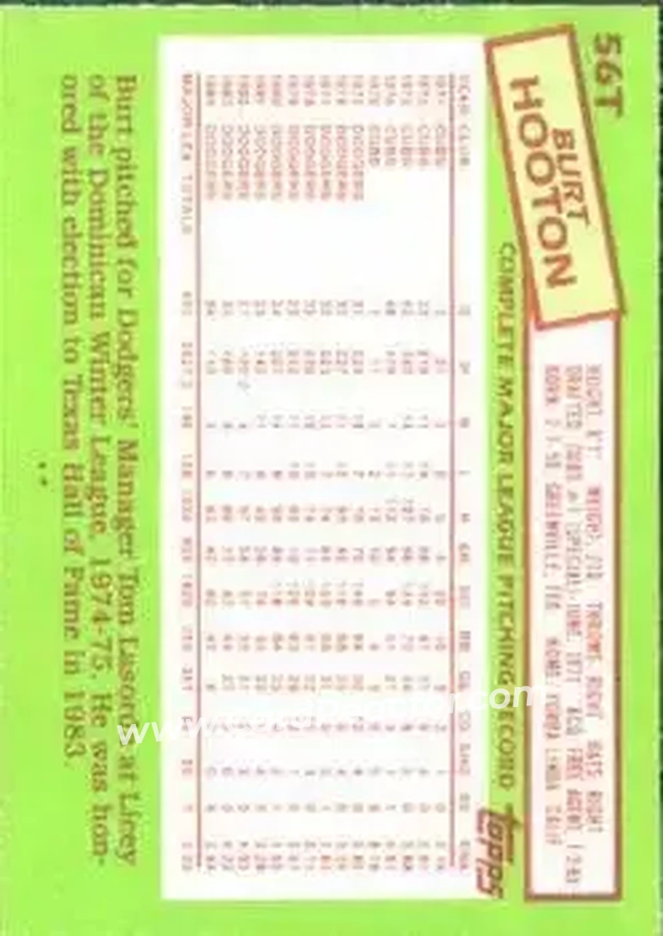 1985 Topps Traded #56T - Burt Hooton - Texas Rangers - Back
