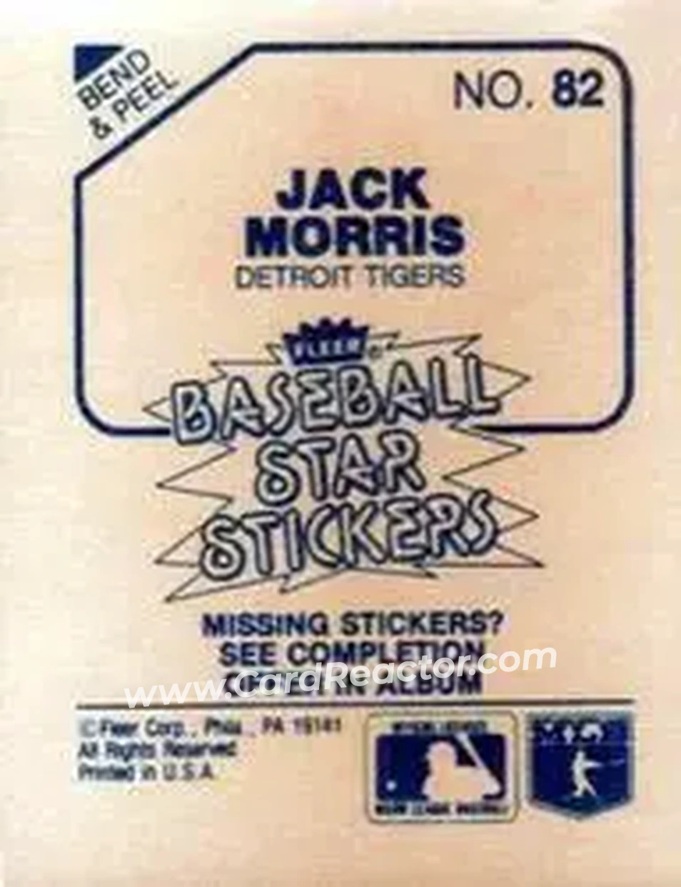 1985 Fleer Star Stickers #82 - Jack Morris - Detroit Tigers - Back 1985 Fleer Star Stickers #82 - Jack Morris - Detroit Tigers - Back