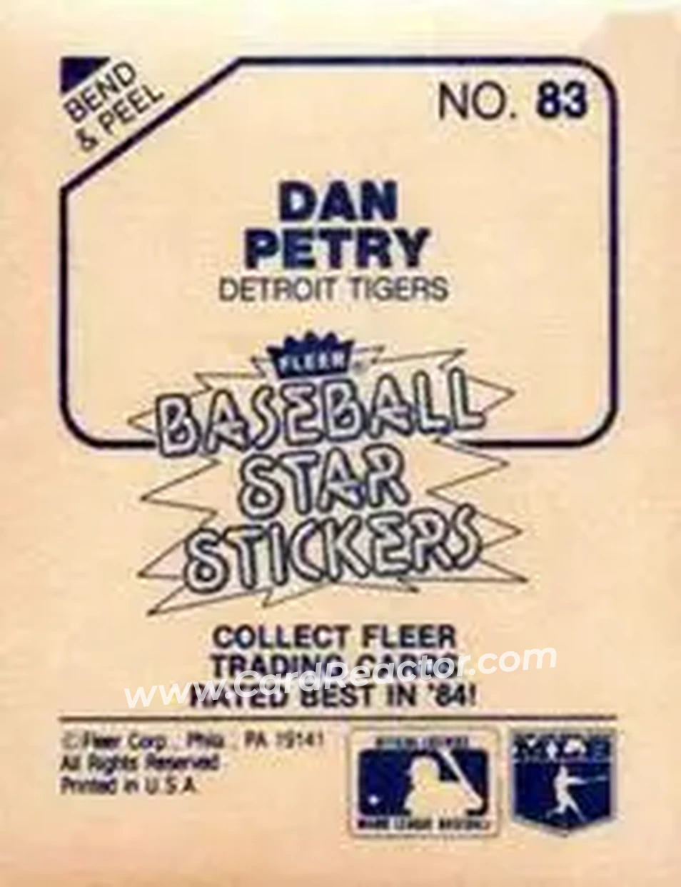 1985 Fleer Star Stickers #83 - Dan Petry - Detroit Tigers - Back 1985 Fleer Star Stickers #83 - Dan Petry - Detroit Tigers - Back