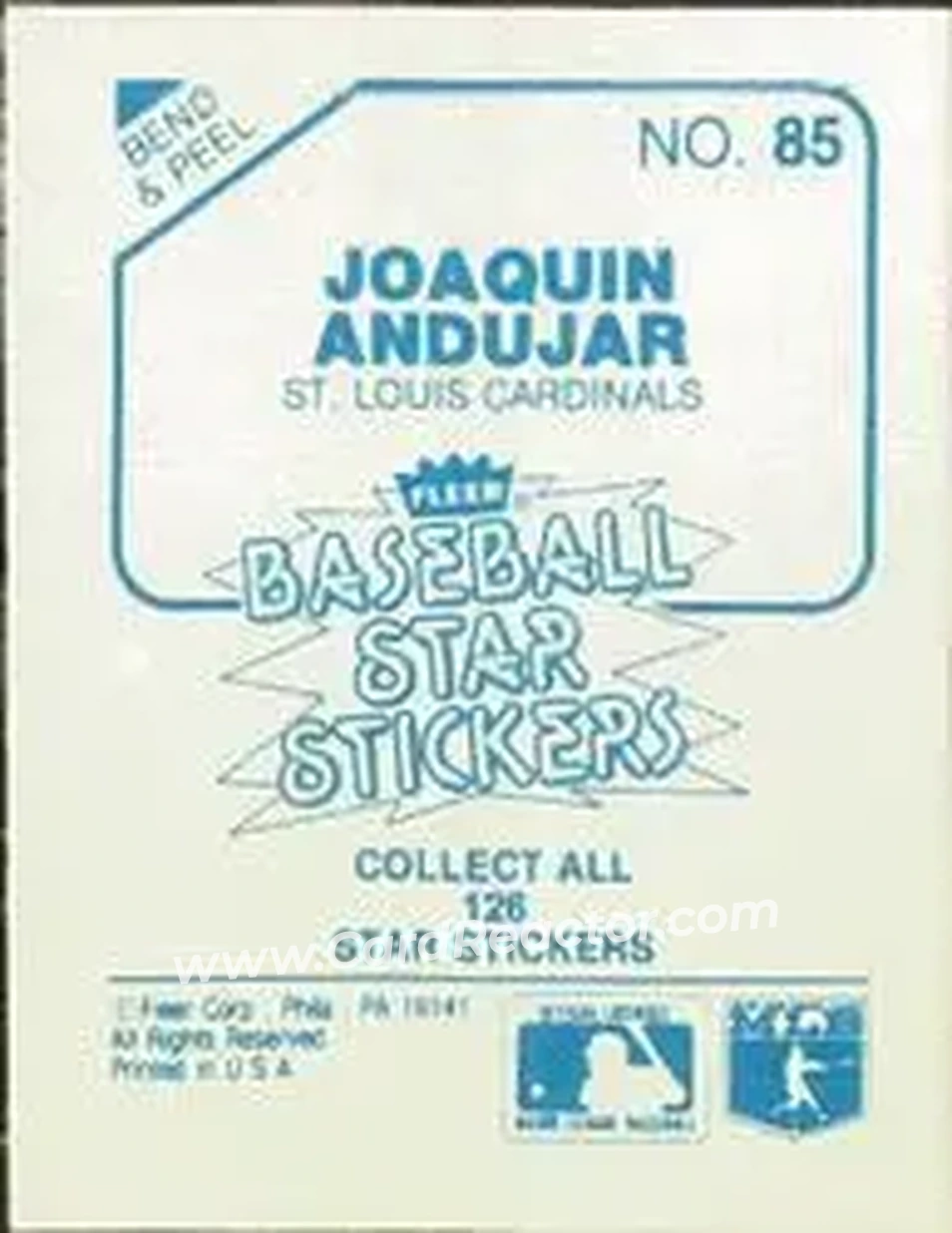 1985 Fleer Star Stickers #85 - Joaquin Andujar - St. Louis Cardinals - Back