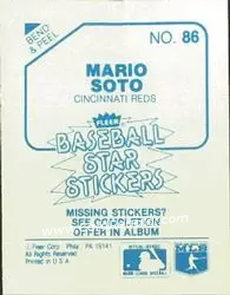 1985 Fleer Star Stickers #86 - Mario Soto - Cincinnati Reds - Back