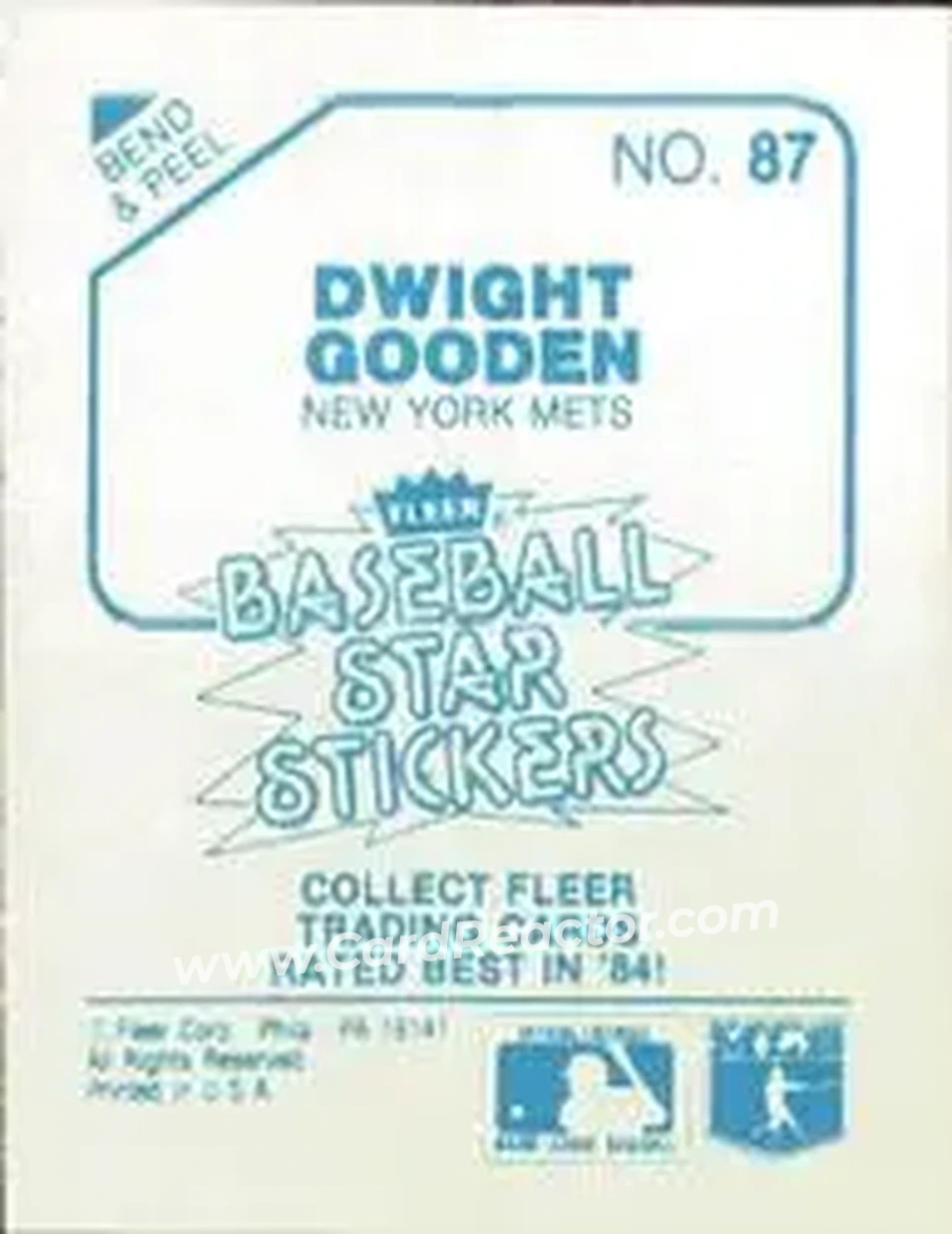 1985 Fleer Star Stickers #87 - Dwight Gooden - New York Mets - Back 1985 Fleer Star Stickers #87 - Dwight Gooden - New York Mets - Back