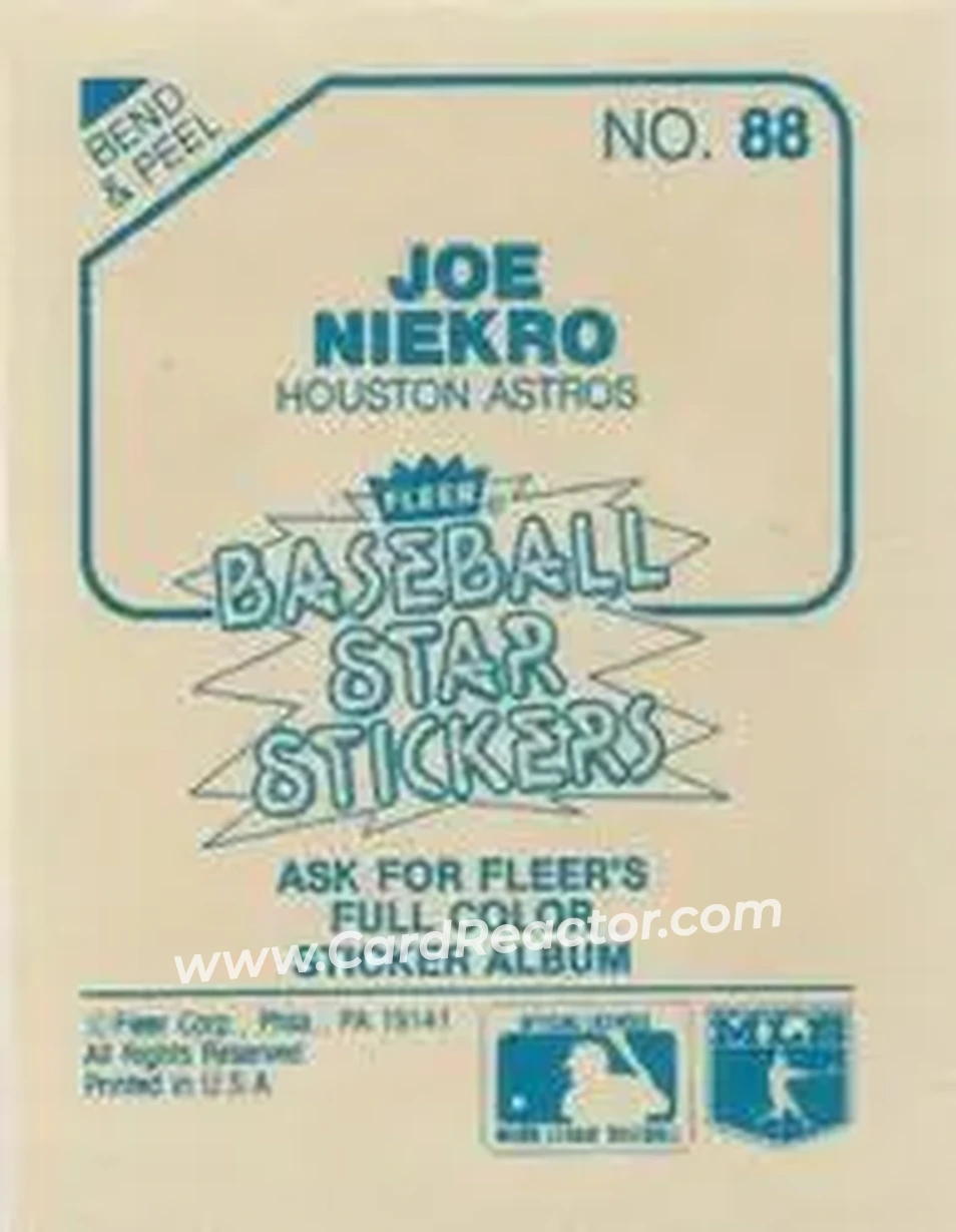 1985 Fleer Star Stickers #88 - Joe Niekro - Houston Astros - Back