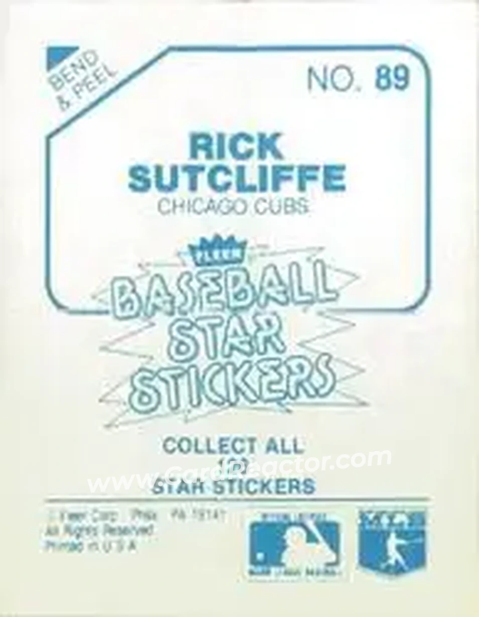 1985 Fleer Star Stickers #89 - Rick Sutcliffe - Chicago Cubs - Back