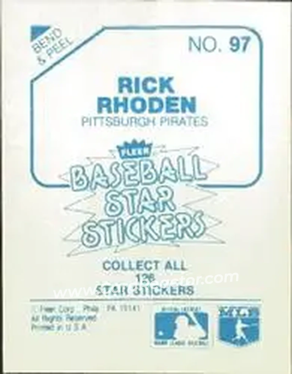 1985 Fleer Star Stickers #97 - Rick Rhoden - Pittsburgh Pirates - Back
