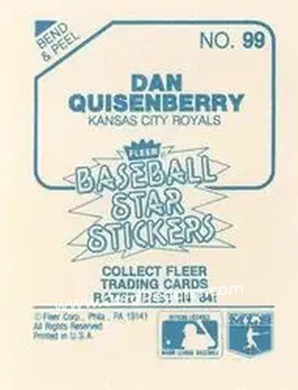 1985 Fleer Star Stickers #99 - Dan Quisenberry - Kansas City Royals - Back