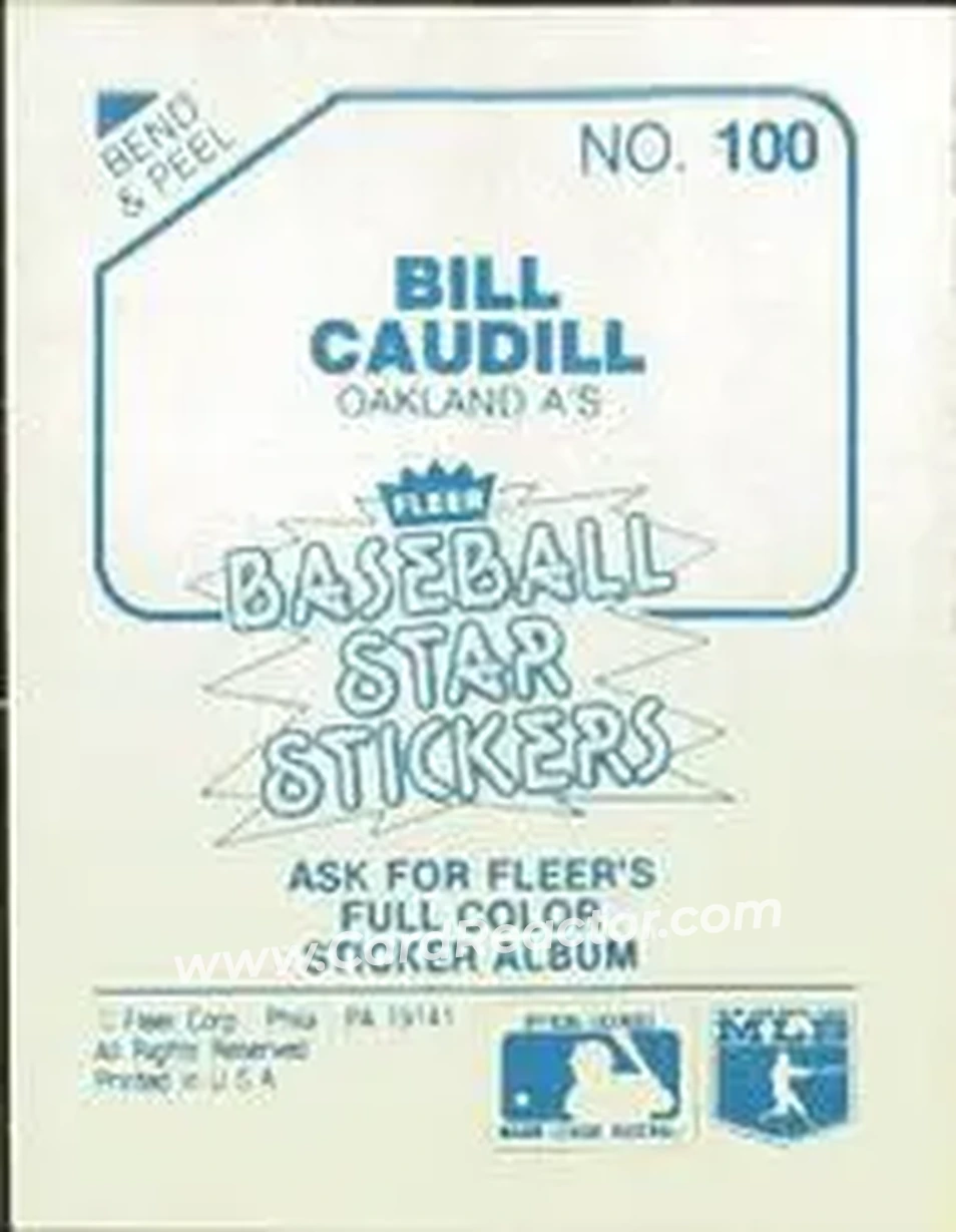 1985 Fleer Star Stickers #100 - Bill Caudill - Oakland Athletics - Back