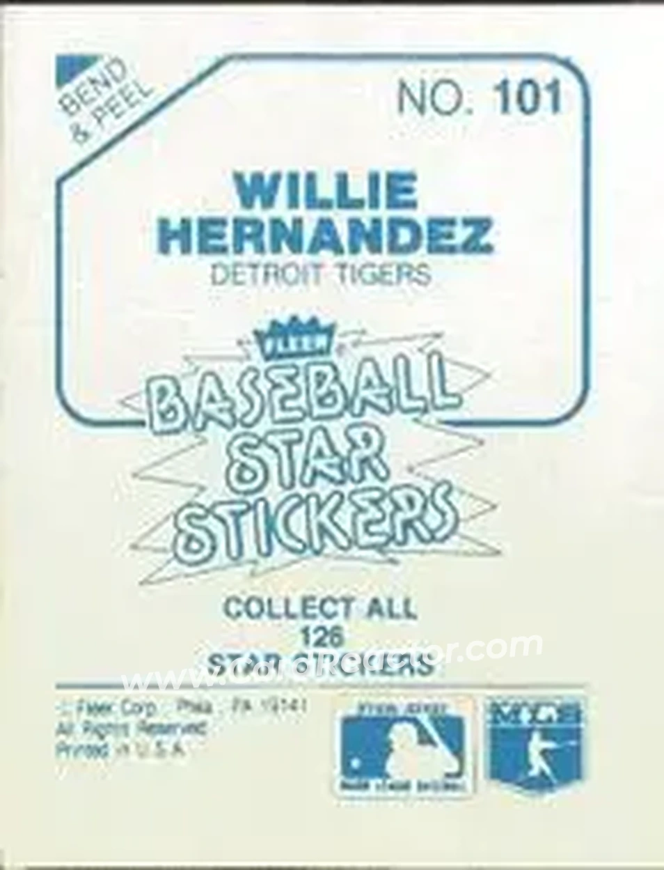1985 Fleer Star Stickers #101 - Willie Hernandez - Detroit Tigers - Back