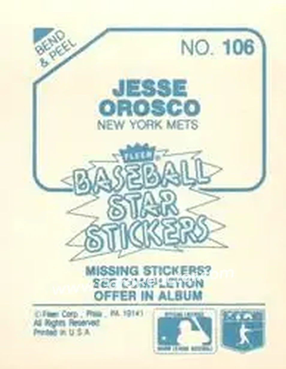 1985 Fleer Star Stickers #106 - Jesse Orosco - New York Mets - Back