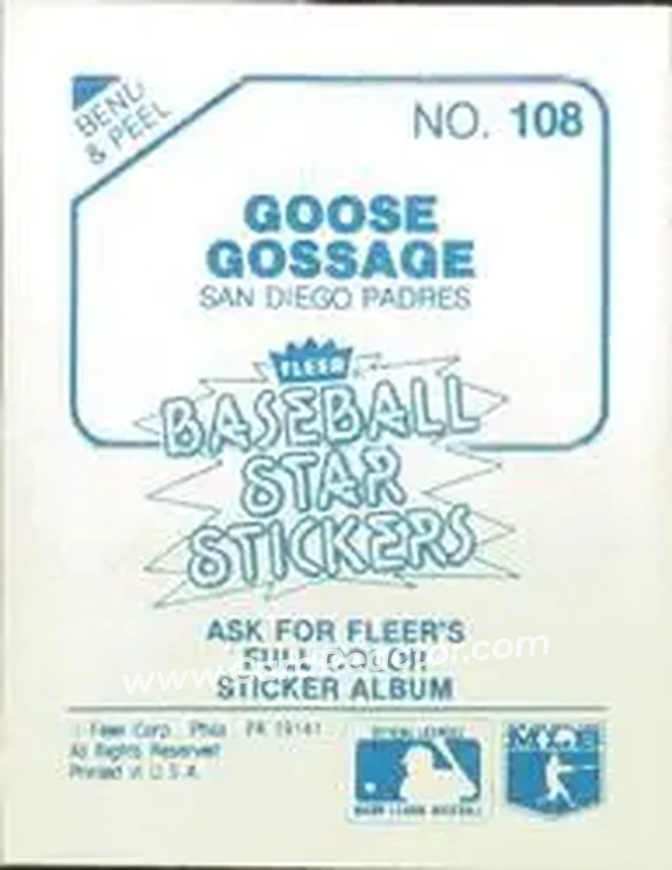 1985 Fleer Star Stickers #108 - Rich Gossage - San Diego Padres - Back