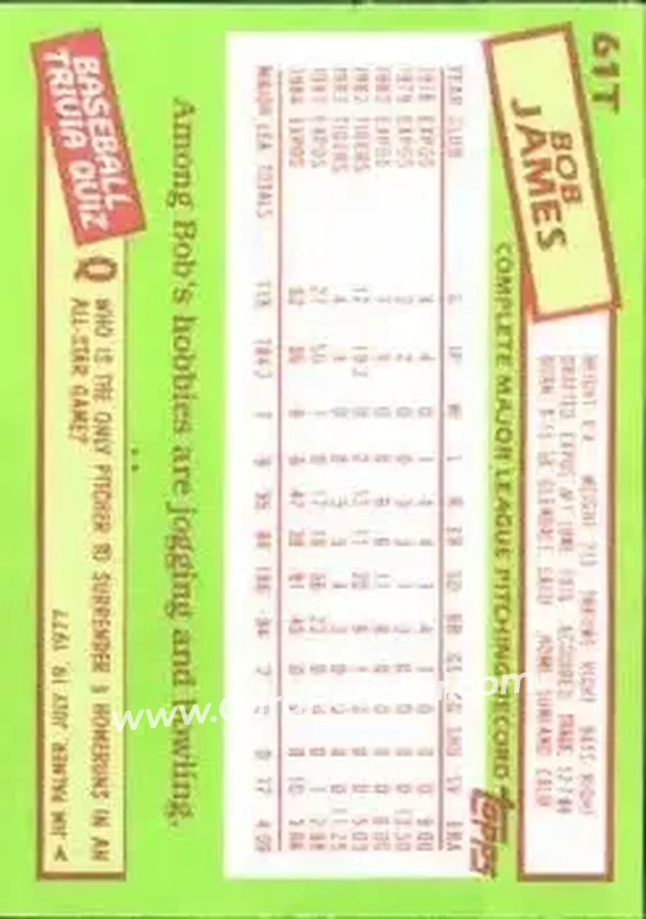 1985 Topps Traded #61T - Bob James - Chicago White Sox - Back