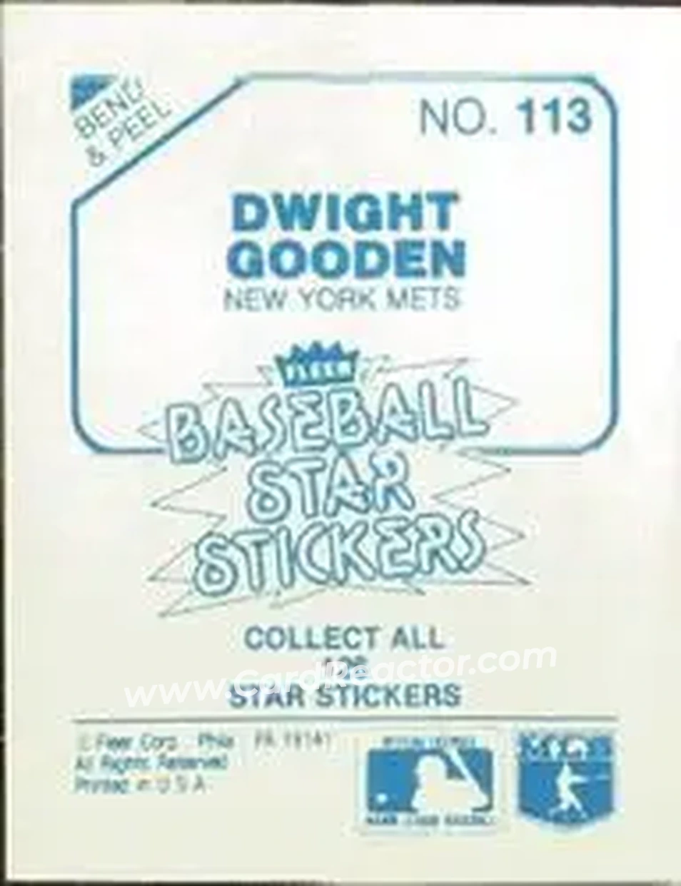 1985 Fleer Star Stickers #113 - Dwight Gooden - New York Mets - Back 1985 Fleer Star Stickers #113 - Dwight Gooden - New York Mets - Back