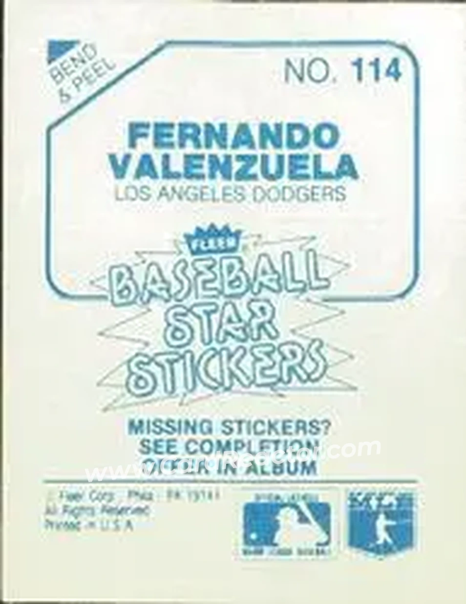 1985 Fleer Star Stickers #114 - Fernando Valenzuela - Los Angeles Dodgers - Back