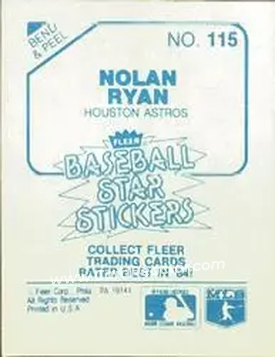 1985 Fleer Star Stickers #115 - Nolan Ryan - Houston Astros - Back 1985 Fleer Star Stickers #115 - Nolan Ryan - Houston Astros - Back