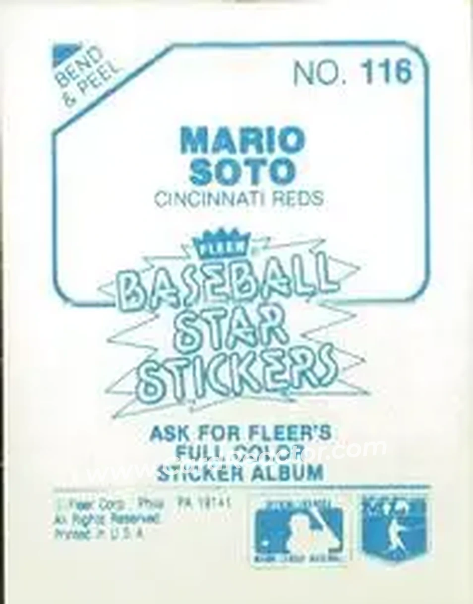 1985 Fleer Star Stickers #116 - Mario Soto - Cincinnati Reds - Back