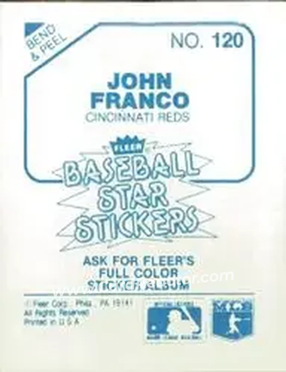 1985 Fleer Star Stickers #120 - John Franco - Cincinnati Reds - Back