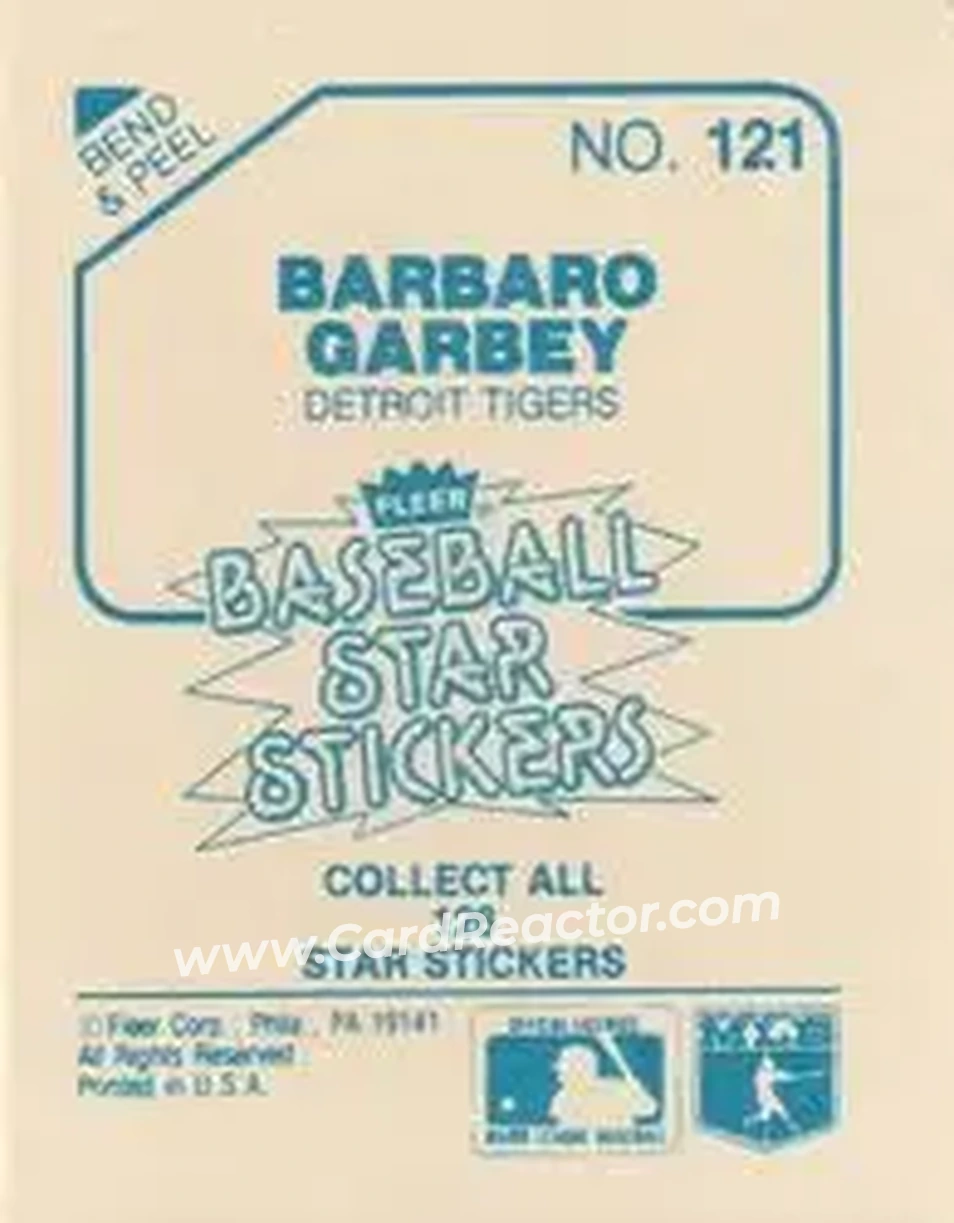 1985 Fleer Star Stickers #121 - Barbaro Garbey - Detroit Tigers - Back