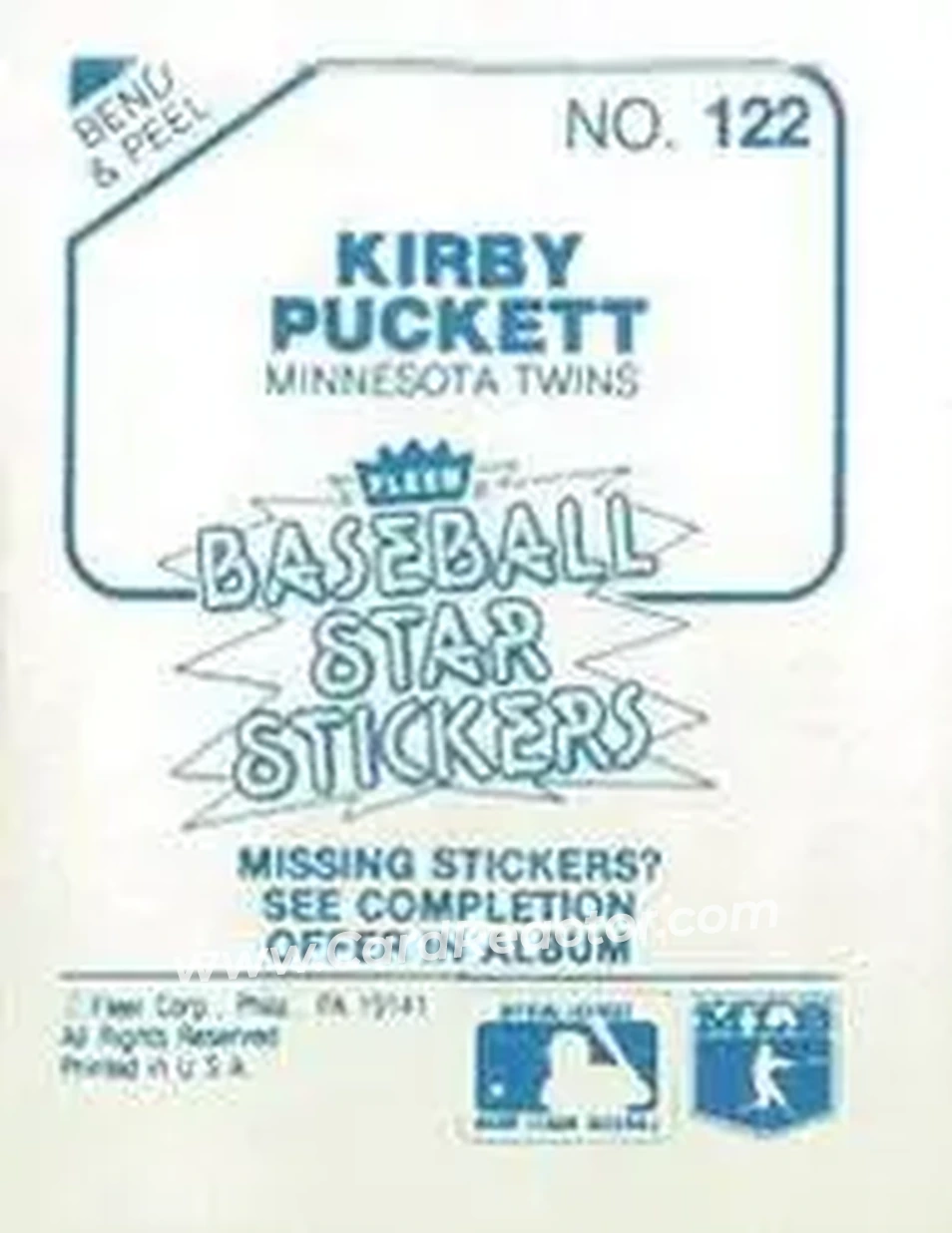 1985 Fleer Star Stickers #122 - Kirby Puckett - Minnesota Twins - Back