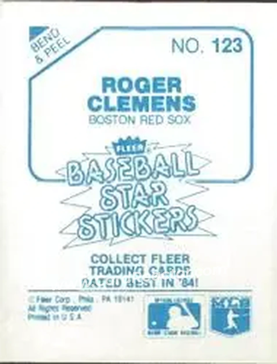 1985 Fleer Star Stickers #123 - Roger Clemens - Boston Red Sox - Back