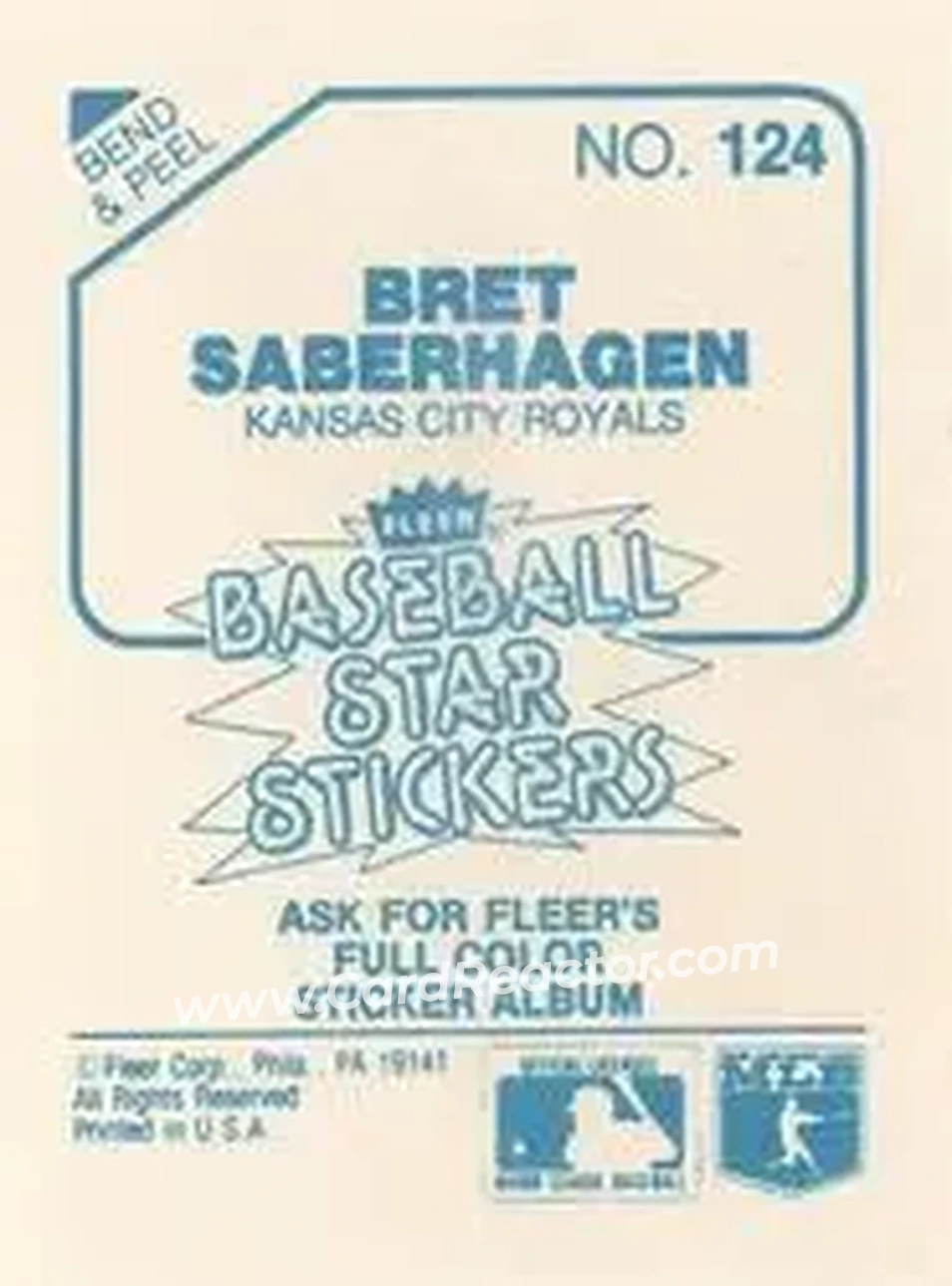1985 Fleer Star Stickers #124 - Bret Saberhagen - Kansas City Royals - Back