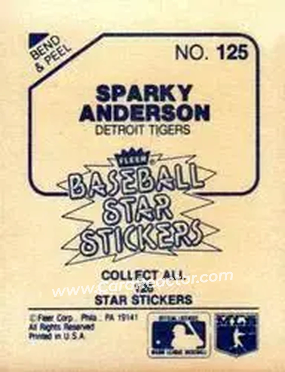 1985 Fleer Star Stickers #125 - George Anderson - Detroit Tigers - Back