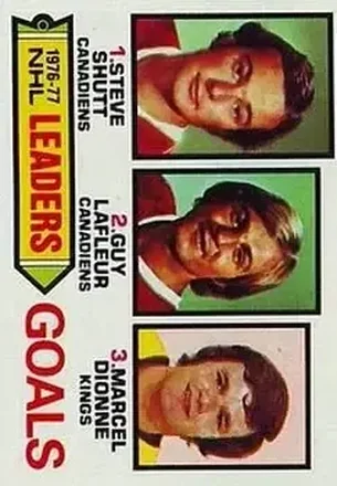 1977-78 Topps #1 - 1976-77 NHL Leaders Goals (Steve Shutt - Guy LaFleur - Marcel Dionne) LL - Montreal Canadiens - Los Angeles Kings 1977-78 Topps #1 - 1976-77 NHL Leaders Goals (Steve Shutt - Guy LaFleur - Marcel Dionne) LL - Montreal Canadiens - Los Angeles Kings