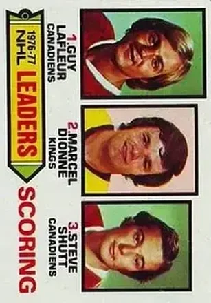 1977-78 Topps #3 - 1976-77 NHL Leaders Scoring (Guy LaFleur - Marcel Dionne - Steve Shutt) LL - Montreal Canadiens - Los Angeles Kings 1977-78 Topps #3 - 1976-77 NHL Leaders Scoring (Guy LaFleur - Marcel Dionne - Steve Shutt) LL - Montreal Canadiens - Los Angeles Kings