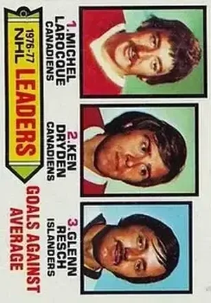 1977-78 Topps #6 - 1976-77 NHL Leaders Goals Against Average (Michel Larocque - Ken Dryden - Glenn Resch) LL - Montreal Canadiens - New York Islanders 1977-78 Topps #6 - 1976-77 NHL Leaders Goals Against Average (Michel Larocque - Ken Dryden - Glenn Resch) LL - Montreal Canadiens - New York Islanders