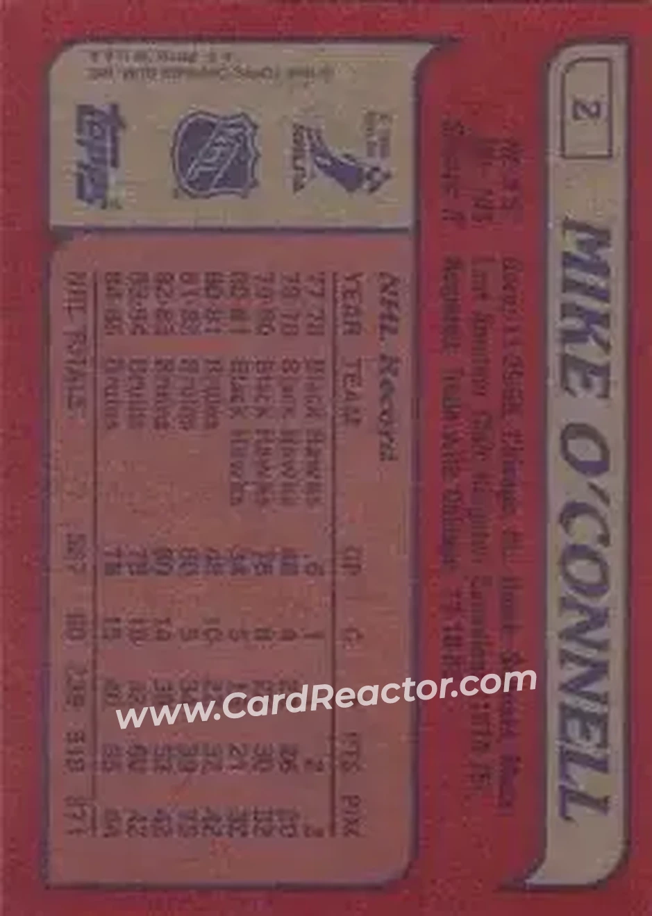 1985-86 Topps #2 - Mike O'Connell - Boston Bruins - Back
