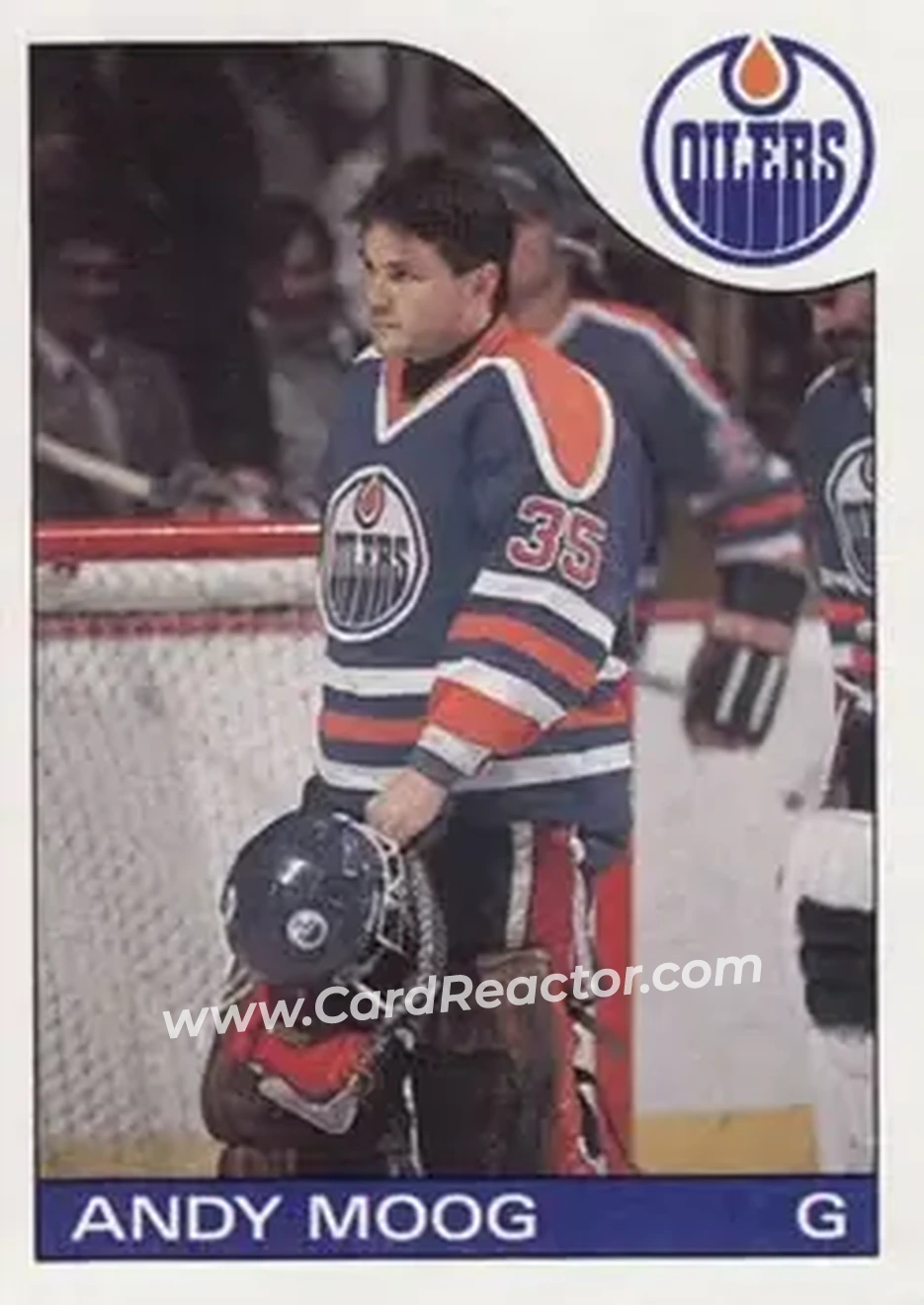 1985-86 Topps #12 - Andy Moog - Edmonton Oilers - Front 1985-86 Topps #12 - Andy Moog - Edmonton Oilers - Front