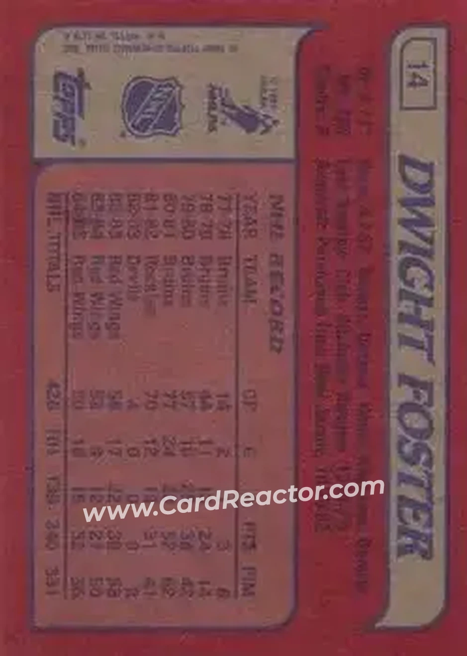 1985-86 Topps #14 - Dwight Foster - Detroit Red Wings - Back