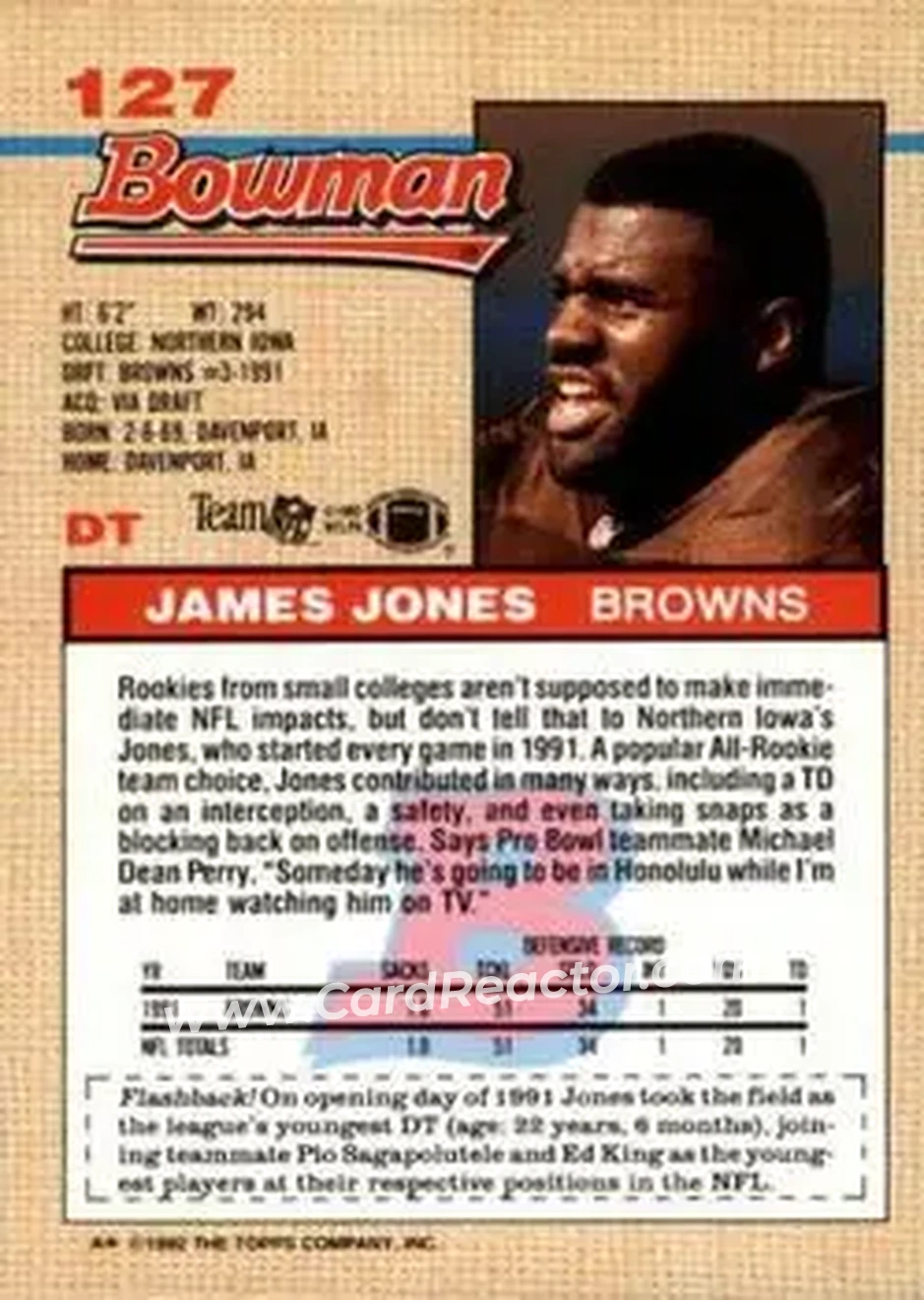 1992 Bowman #127 - James Jones - Cleveland Browns - Back 1992 Bowman #127 - James Jones - Cleveland Browns - Back