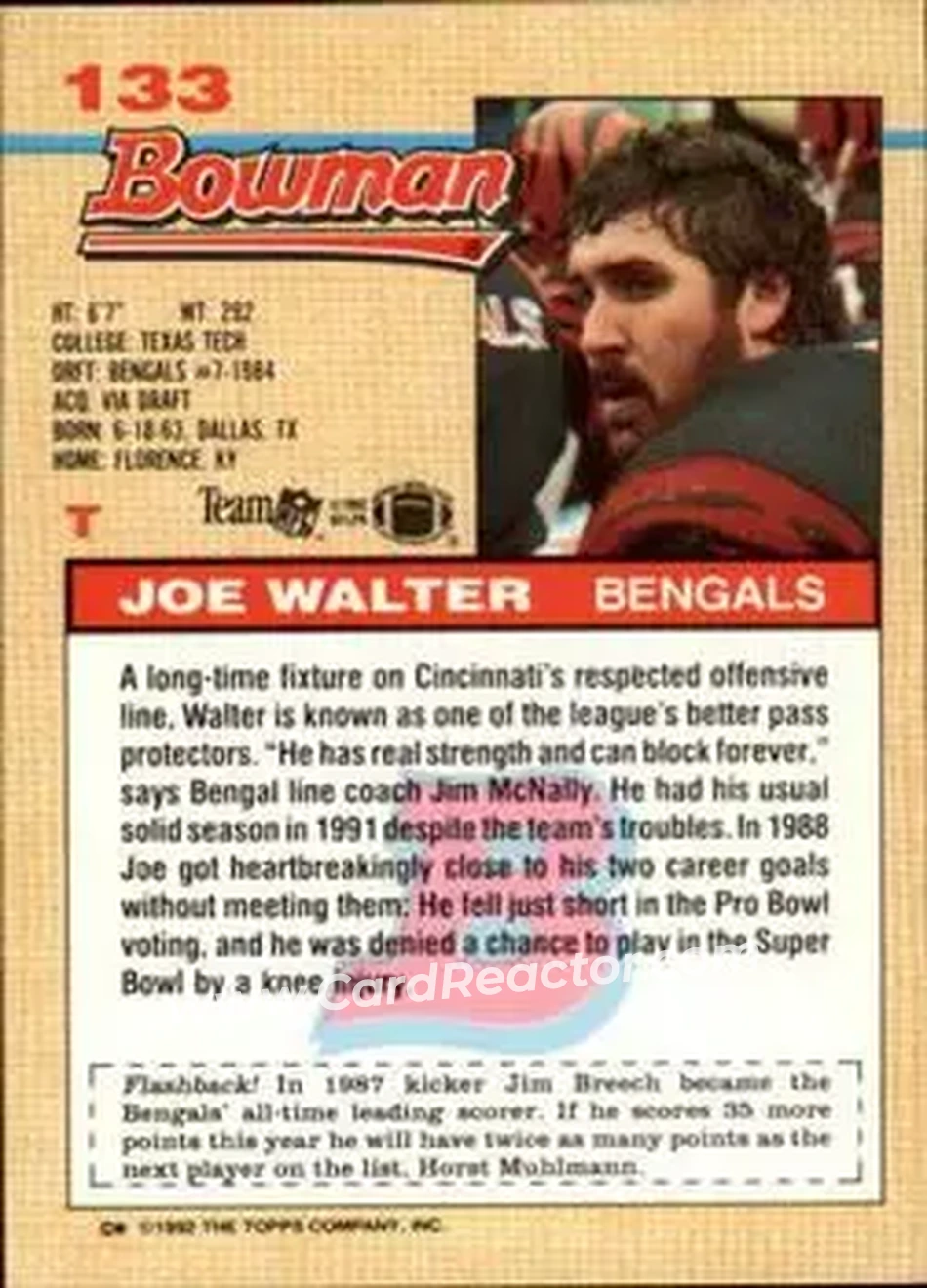 1992 Bowman #133 - Joe Walter - Cincinnati Bengals - Back