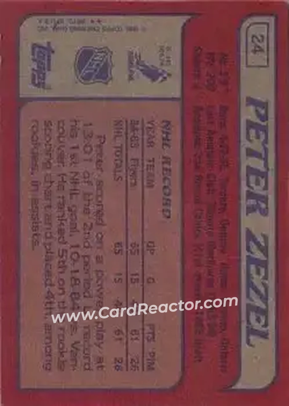 1985-86 Topps #24 - Peter Zezel - Philadelphia Flyers - Back 1985-86 Topps #24 - Peter Zezel - Philadelphia Flyers - Back