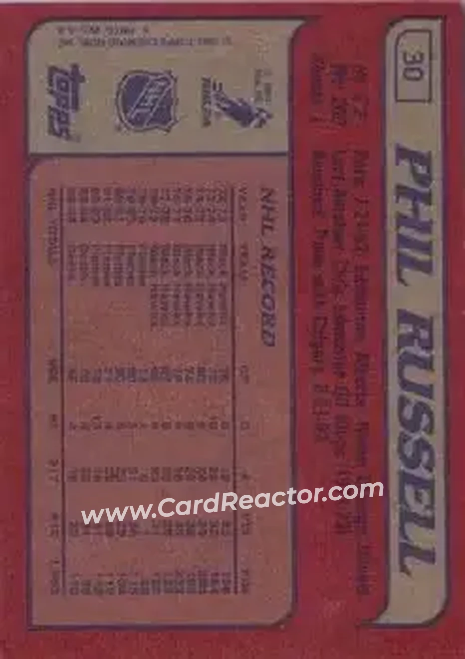 1985-86 Topps #30 - Phil Russell - New Jersey Devils - Back 1985-86 Topps #30 - Phil Russell - New Jersey Devils - Back