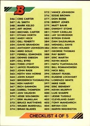 1992 Bowman #452 Checklist 4: 346-459 CL