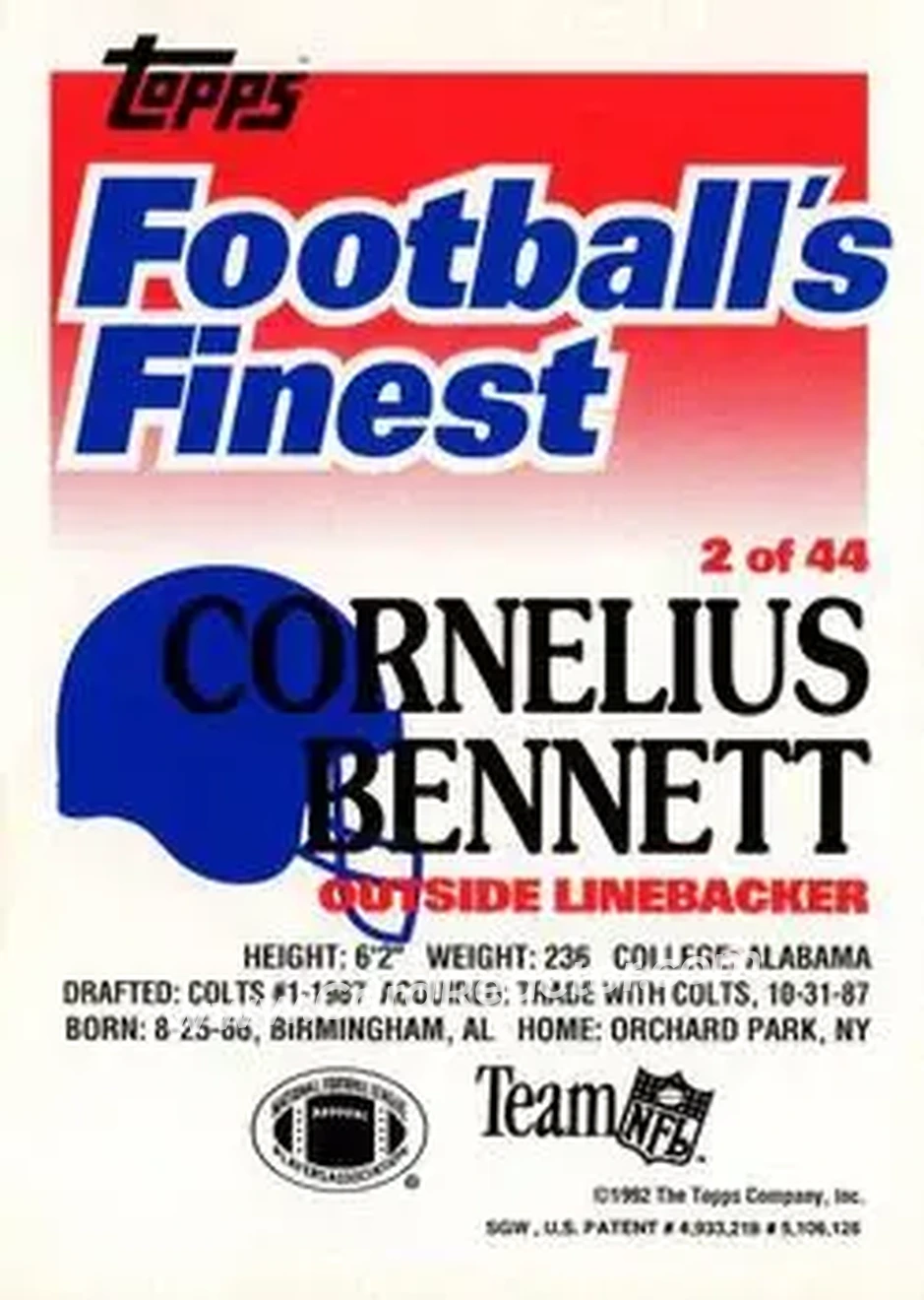 1992 Finest #2 - Cornelius Bennett - Buffalo Bills - Back