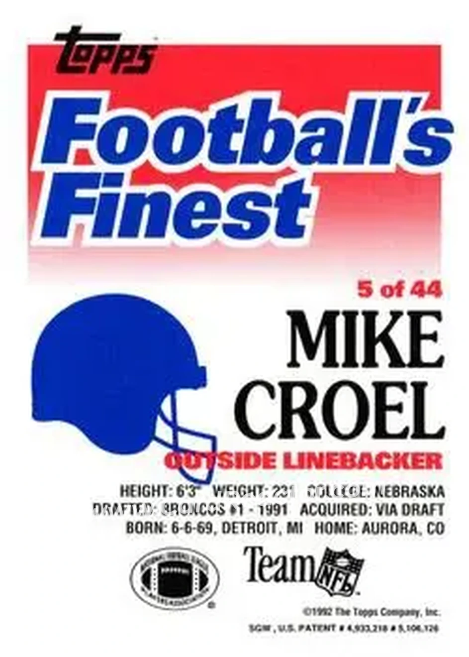 1992 Finest #5 - Mike Croel - Denver Broncos - Back