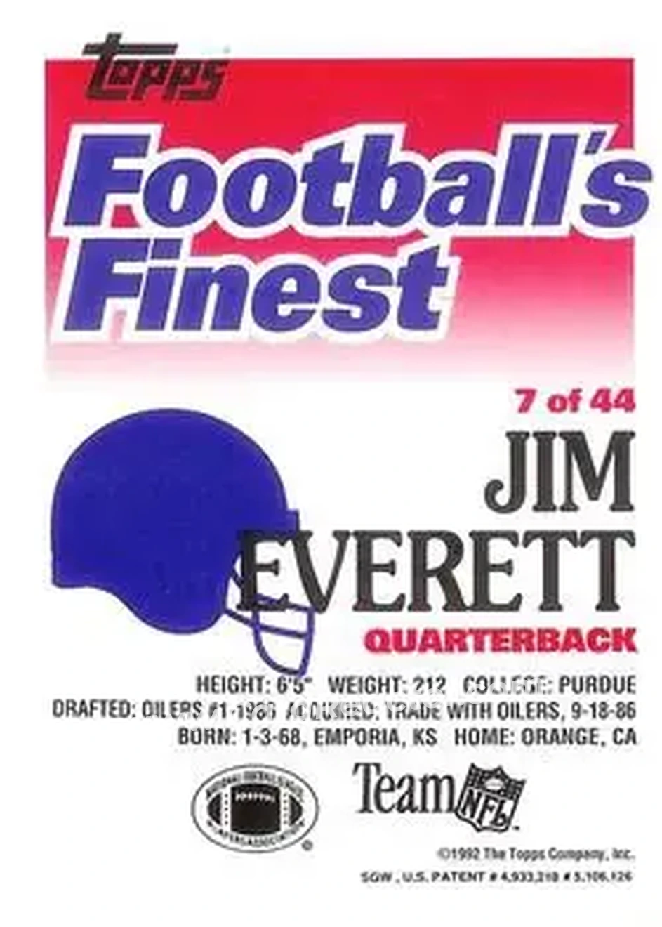 1992 Finest #7 - Jim Everett - Los Angeles Rams - Back