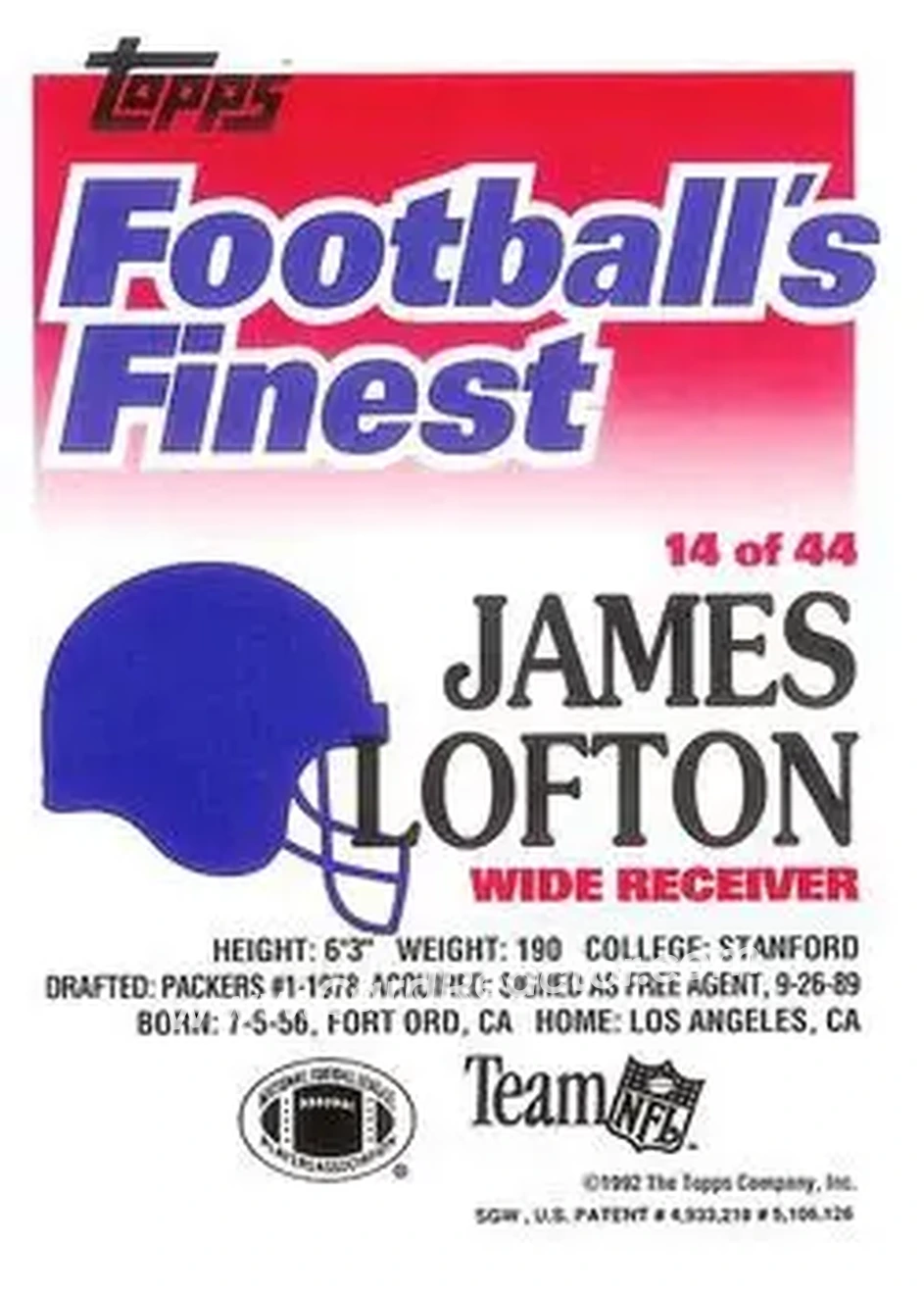 1992 Finest #14 - James Lofton - Buffalo Bills - Back