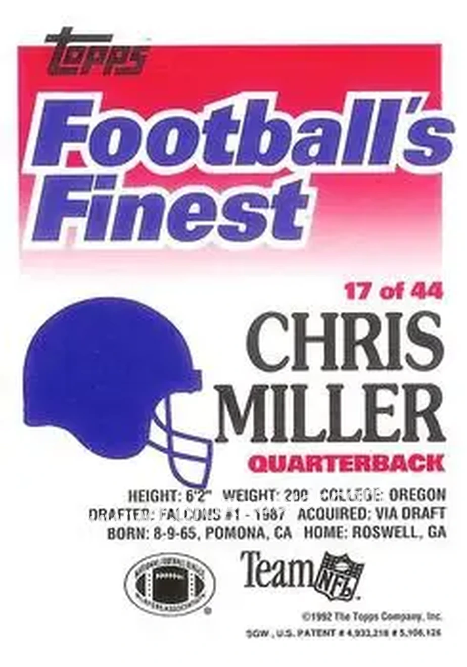 1992 Finest #17 - Chris Miller - Atlanta Falcons - Back