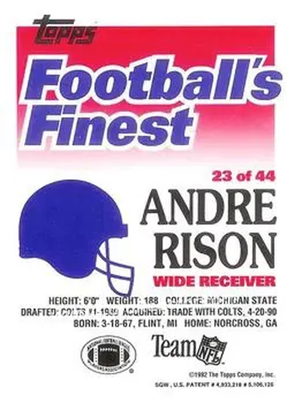 1992 Finest #23 - Andre Rison - Atlanta Falcons - Back