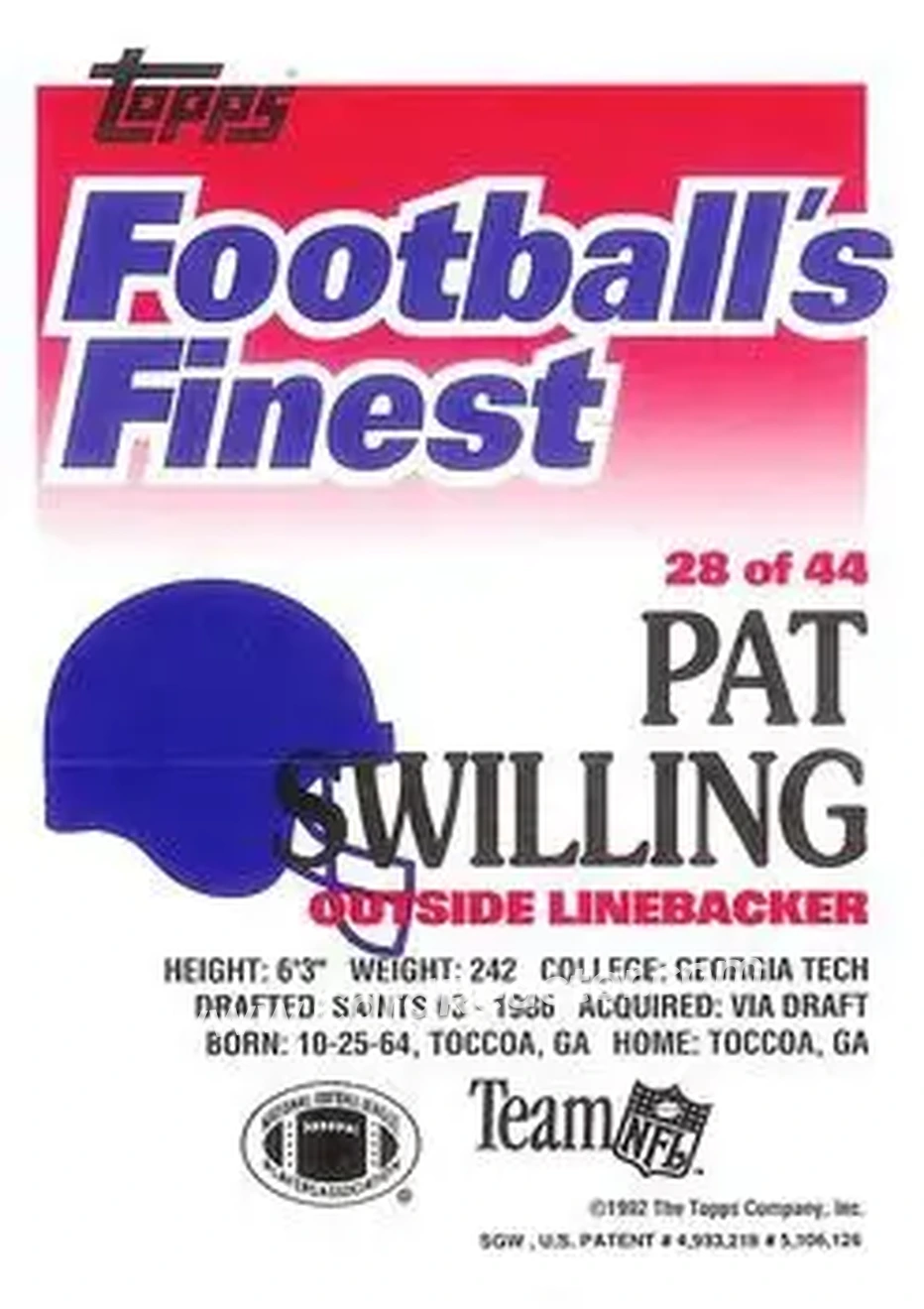1992 Finest #28 - Pat Swilling - New Orleans Saints - Back
