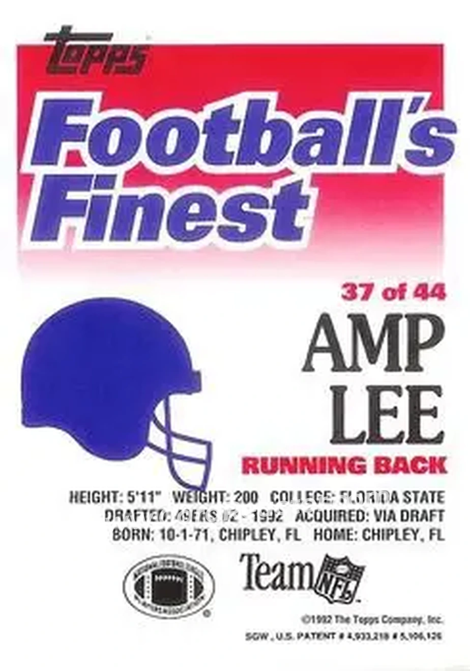 1992 Finest #37 - Amp Lee - San Francisco 49ers - Back