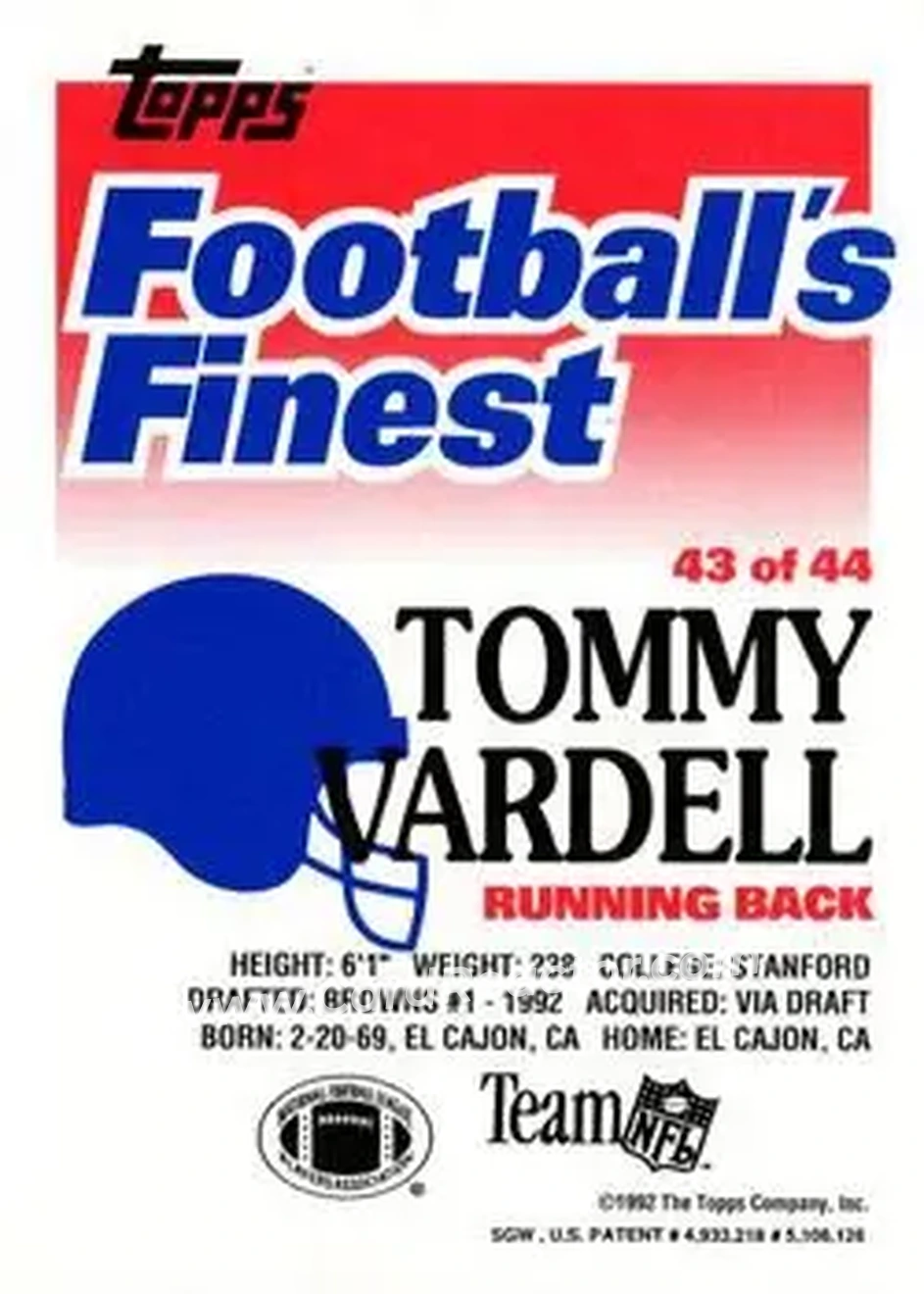 1992 Finest #43 - Tommy Vardell - Cleveland Browns - Back