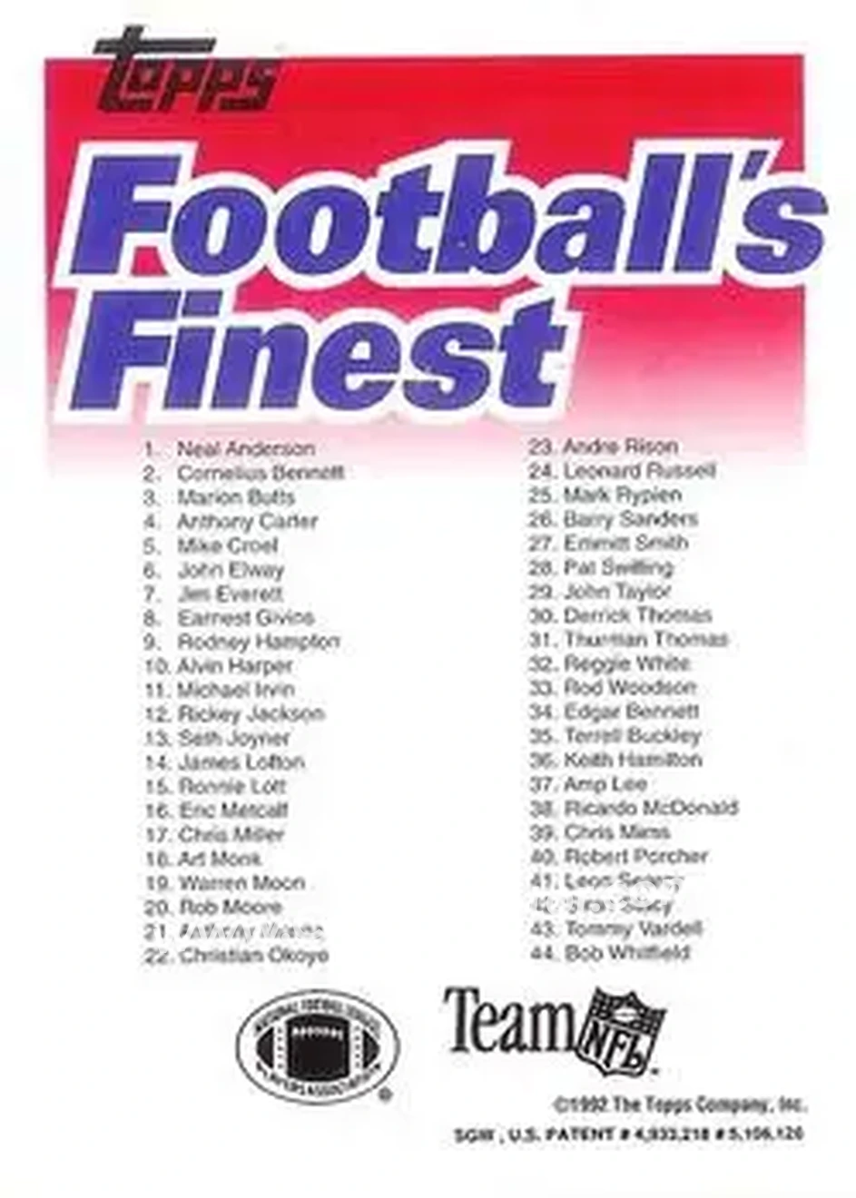 1992 Finest #NNO - Checklist - Back