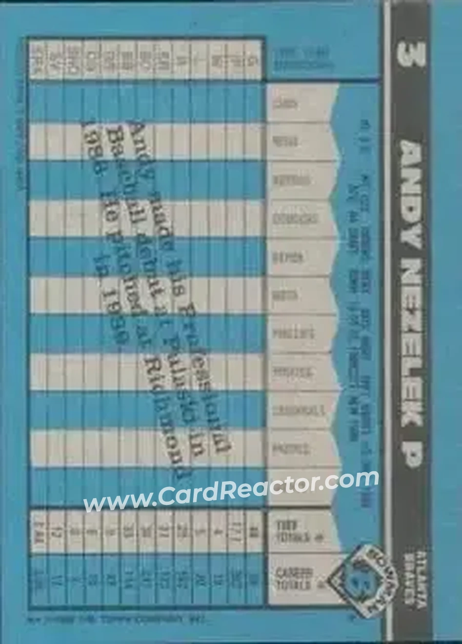 1990 Bowman #3 - Andy Nezelek - Atlanta Braves - Back 1990 Bowman #3 - Andy Nezelek - Atlanta Braves - Back